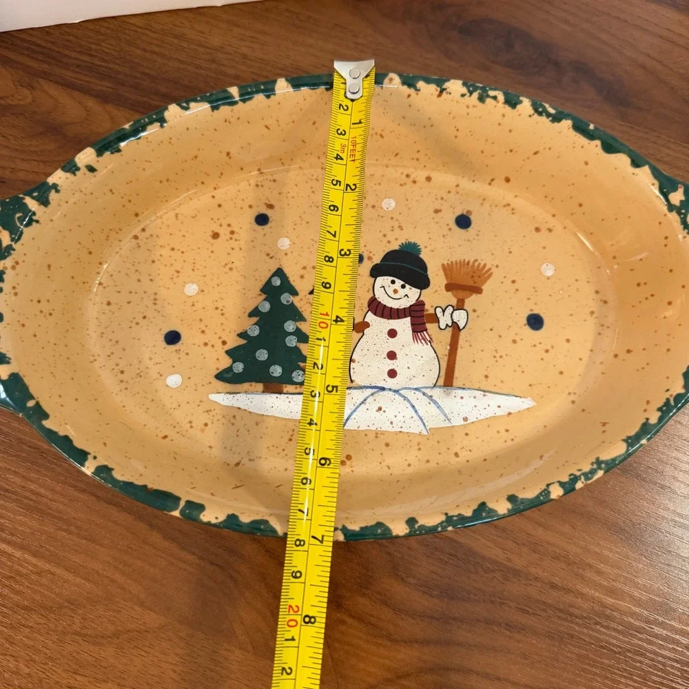LTD Commodities Snowman Ceramic Baking Dish Set 2pc Oval Stoneware Holiday Decor
